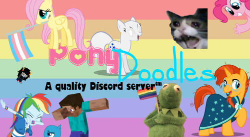 A digital image of a rainbow flag with multiple cartoon media characters over it