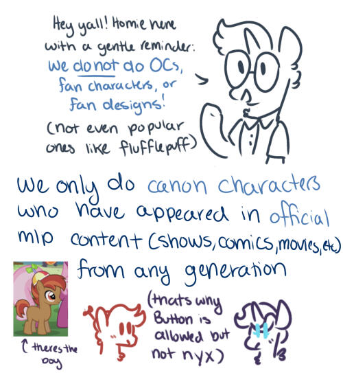 A drawing of Mod Homie&#39;s ponysona explaining if we only draw G4 characters from MLP, Transcription below